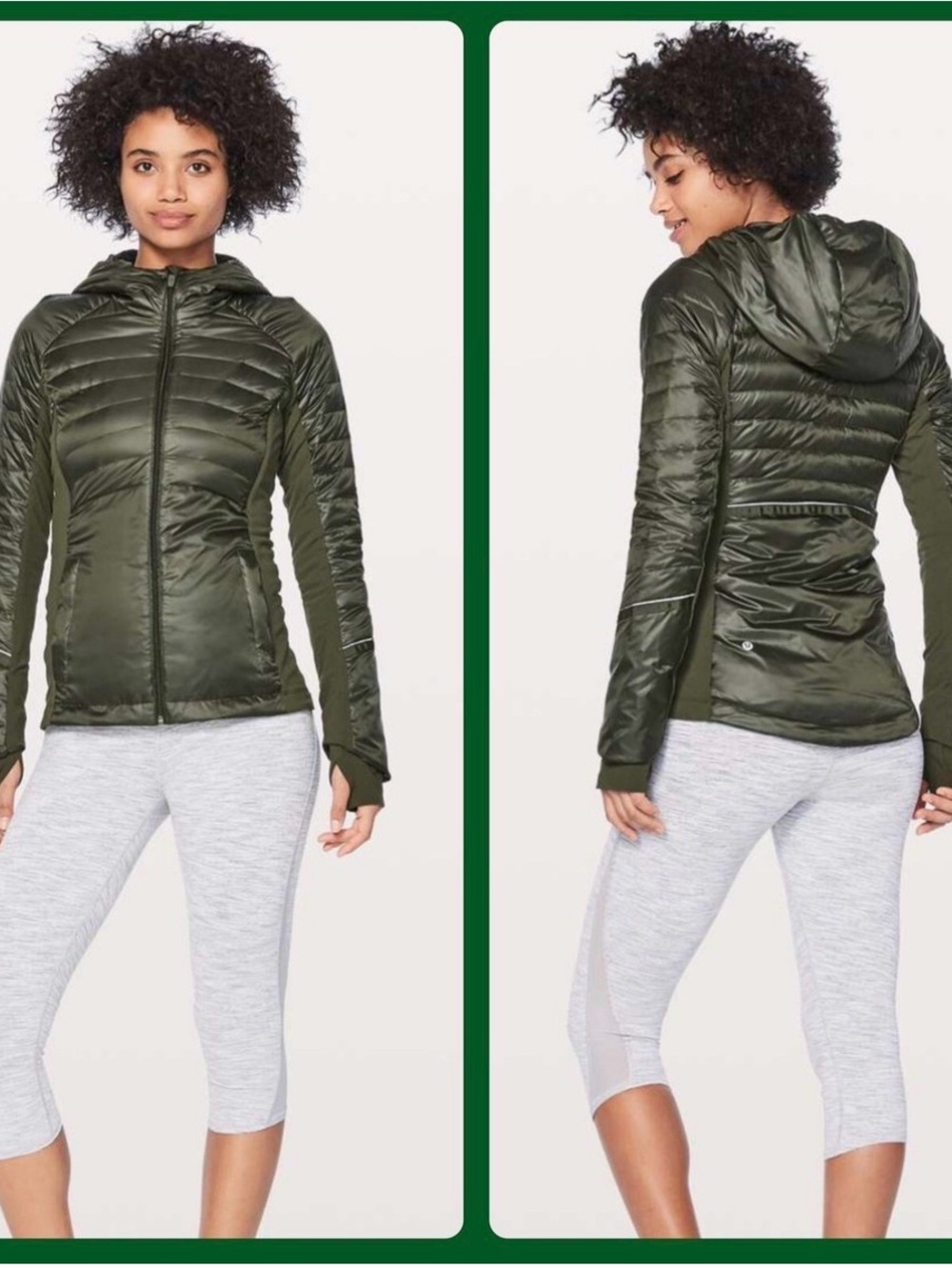 Lululemon down for a run jacket size 6 olive green